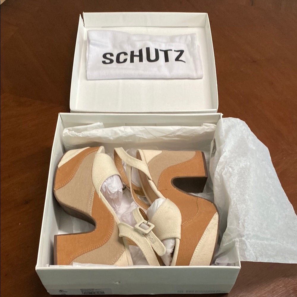 SCHUTZ Three-Tone Multimaterial Platform Heels - Chunky Heels Sz 9.5B - Picture 3 of 16